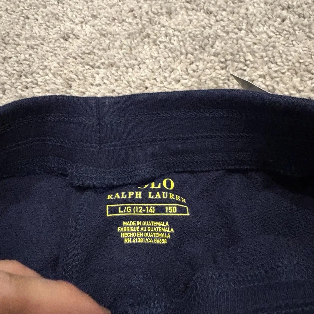 NEW Polo Ralph Lauren French Terry Pink Pony Blue Slim Fit Pants Girls L 12-14